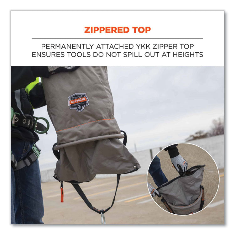 Arsenal 5973 Hoist Bucket Tool Bag with D-Rings and Zipper Top, 12.5 x 12.5 x 17, Gray