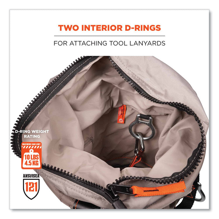 Arsenal 5973 Hoist Bucket Tool Bag with D-Rings and Zipper Top, 12.5 x 12.5 x 17, Gray