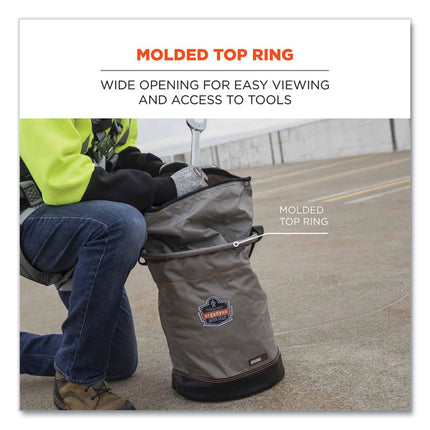 Arsenal 5973 Hoist Bucket Tool Bag with D-Rings and Zipper Top, 12.5 x 12.5 x 17, Gray