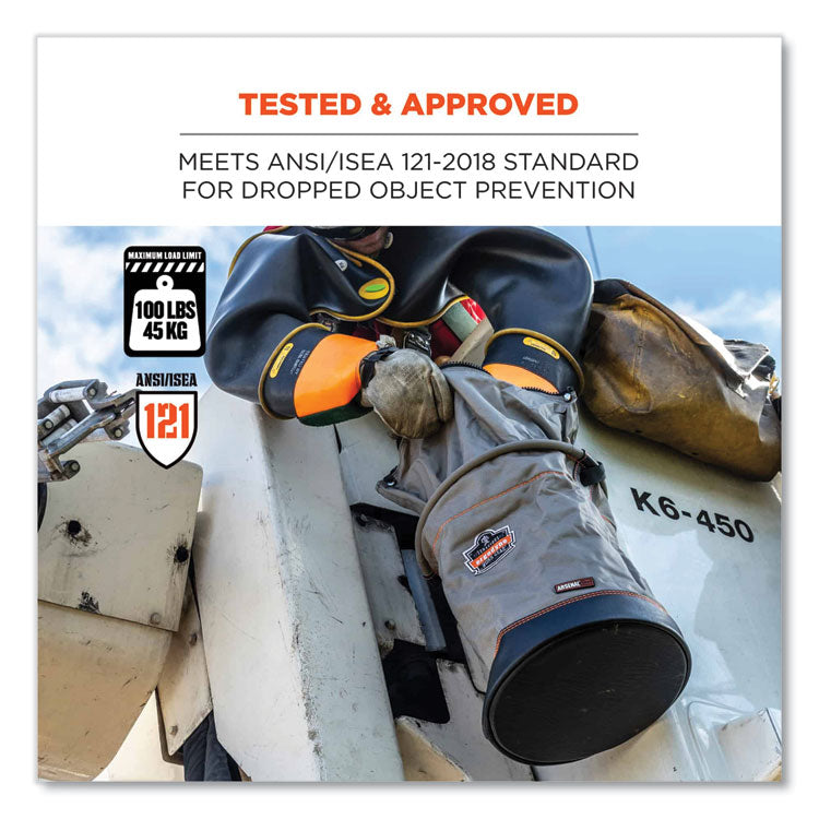 Arsenal 5974 Hoist Bucket Tool Bag with Swiveling Carabiner and Zipper Top, 12.5 x 12.5 x 17, Gray