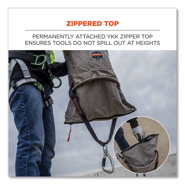 Arsenal 5974 Hoist Bucket Tool Bag with Swiveling Carabiner and Zipper Top, 12.5 x 12.5 x 17, Gray