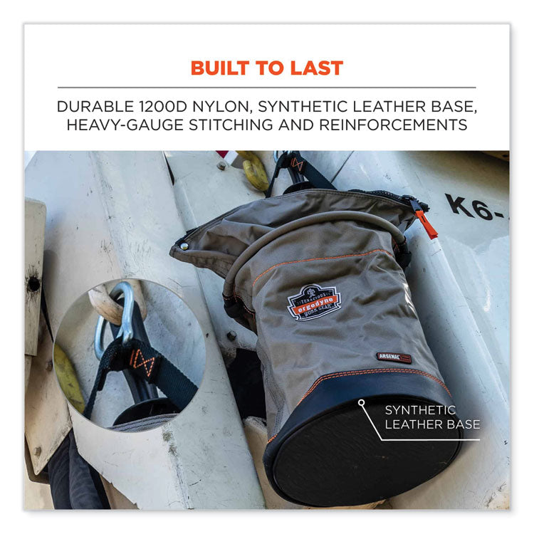 Arsenal 5974 Hoist Bucket Tool Bag with Swiveling Carabiner and Zipper Top, 12.5 x 12.5 x 17, Gray