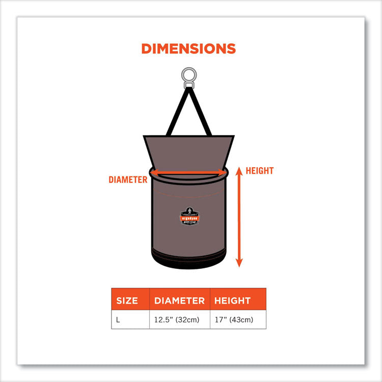 Arsenal 5974 Hoist Bucket Tool Bag with Swiveling Carabiner and Zipper Top, 12.5 x 12.5 x 17, Gray