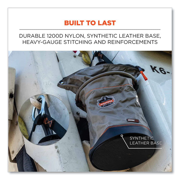 Arsenal 5976 XL Hoist Bucket Tool Bag with Swiveling Carabiner and Zipper Top, 16 x 16 x 20, Gray