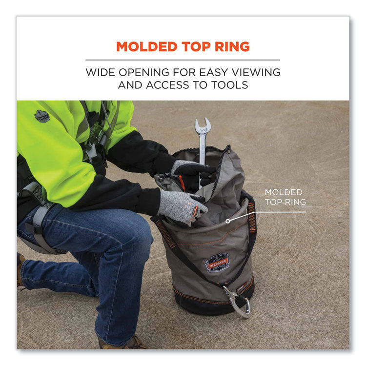 Arsenal 5976 XL Hoist Bucket Tool Bag with Swiveling Carabiner and Zipper Top, 16 x 16 x 20, Gray