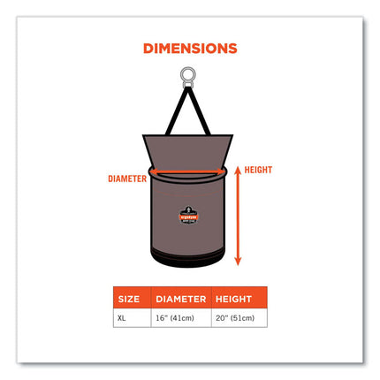 Arsenal 5976 XL Hoist Bucket Tool Bag with Swiveling Carabiner and Zipper Top, 16 x 16 x 20, Gray