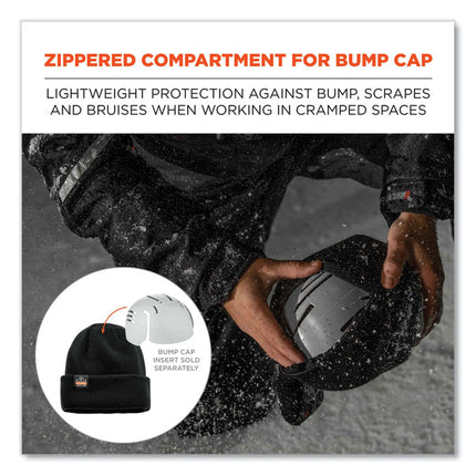 N-Ferno 6811Z Rib Knit Hat with Zipper for Bump Cap Insert, One Size Fits Most, Black