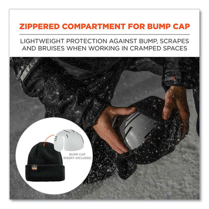N-Ferno 6811ZI Rib Knit Hat + Bump Cap Insert, One Size Fits Most, Black