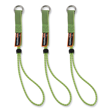 Squids 3703 Elastic Loop Tool Tails with D-Rings, 15 lb Max Working Capacity, 15" Long, Lime, 3/Pack, 20 Packs/Carton