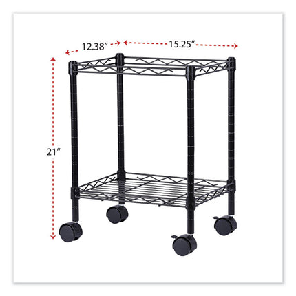 Compact File Cart for Side-to-Side Filing, Metal, 1 Shelf, 1 Bin, 15.25" x 12.38" x 21", Black