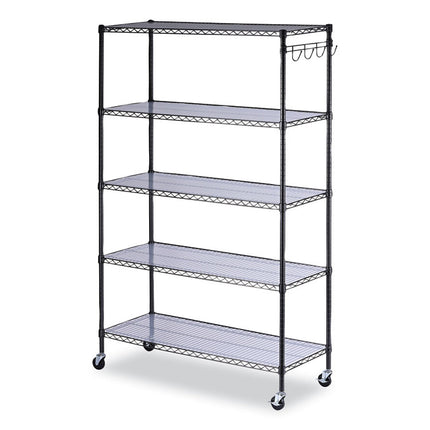 5-Shelf Wire Shelving Kit With Casters And Shelf Liners, 48w X 18d X 72h, Black Anthracite