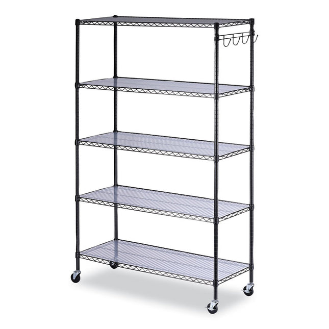 5-Shelf Wire Shelving Kit With Casters And Shelf Liners, 48w X 18d X 72h, Black Anthracite
