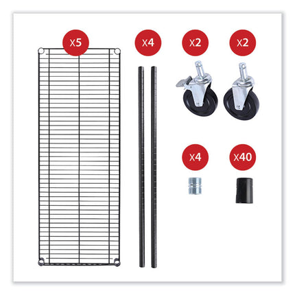 5-Shelf Wire Shelving Kit With Casters And Shelf Liners, 48w X 18d X 72h, Black Anthracite