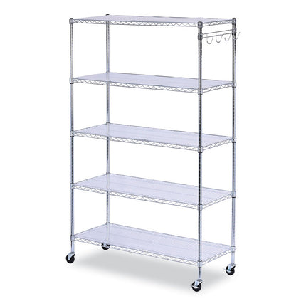 5-Shelf Wire Shelving Kit With Casters And Shelf Liners, 48w X 18d X 72h, Silver
