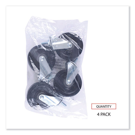 Optional Casters for Wire Shelving, Grip Ring Type K Stem, 4" Wheel, Black/Silver, 4/Set (2 Locking)