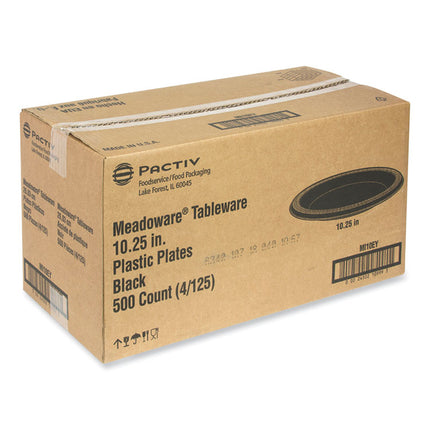 Meadoware Impact Plastic Dinnerware, Plate, 10.25" dia, Black, 500/Carton