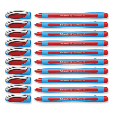 Slider Memo XB Ballpoint Pen, Stick, Extra-Bold 1.4 mm, Red Ink, Red/Light Blue Barrel, 10/Box
