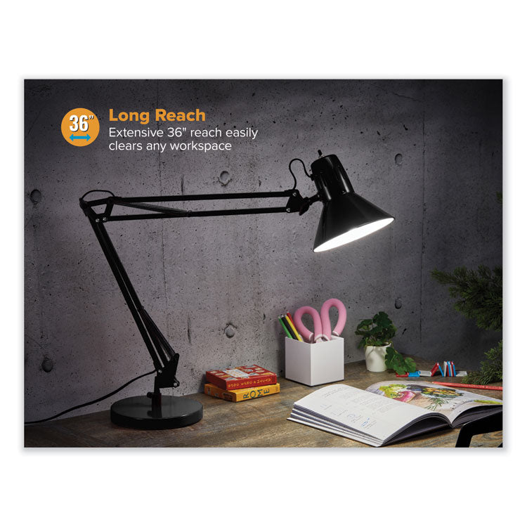 Swing Arm Desk Lamp, Multi-pivot Neck, 28.35" High, Black Base