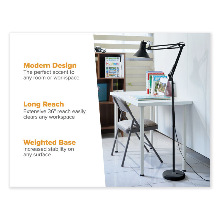 Swing Arm Metal Floor Lamp, 64.96" to 72" Tall, Black Base, Black Metal Shade