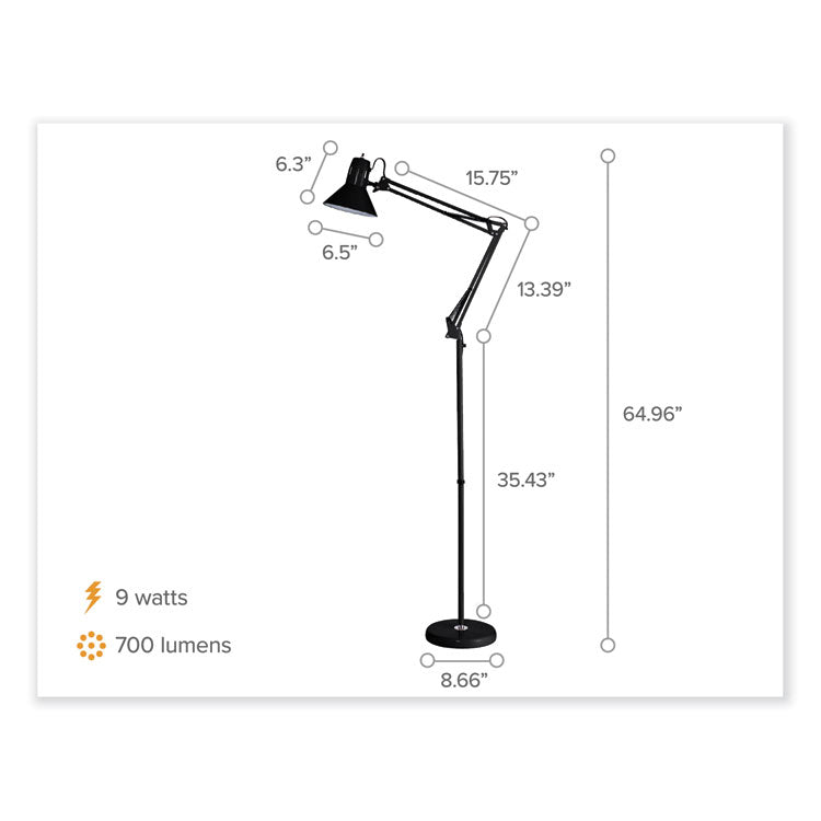 Swing Arm Metal Floor Lamp, 64.96" to 72" Tall, Black Base, Black Metal Shade