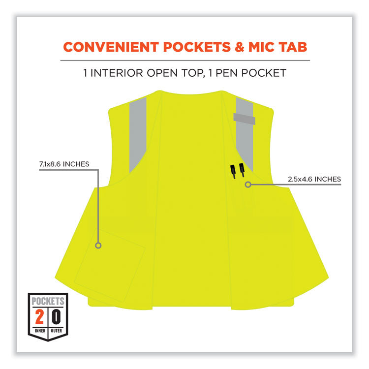 GloWear 8263FRHL Class 2 FR Safety Economy Hook and Loop Vest, Modacrylic Mesh/Cotton, 4X-Large/5X-Large, Lime
