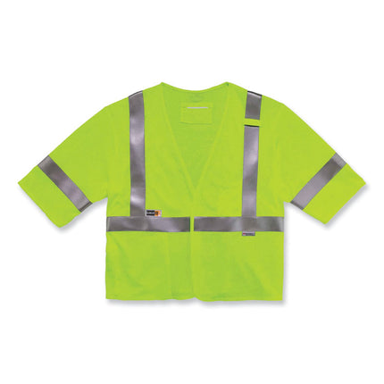 GloWear 8356FRHL Class 3 FR Hook and Loop Safety Vest with Sleeves, Modacrylic, Small/Medium, Lime