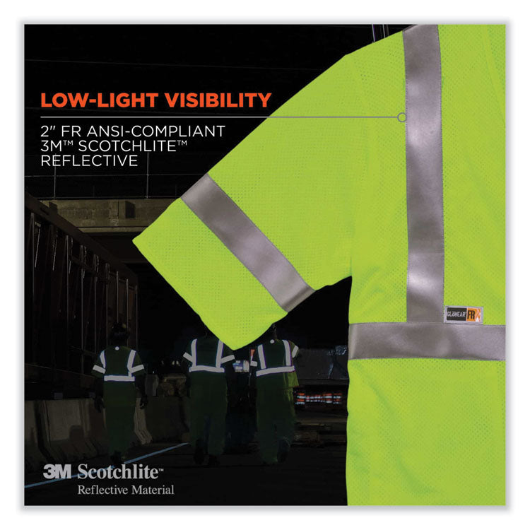 GloWear 8356FRHL Class 3 FR Hook and Loop Safety Vest with Sleeves, Modacrylic, Small/Medium, Lime