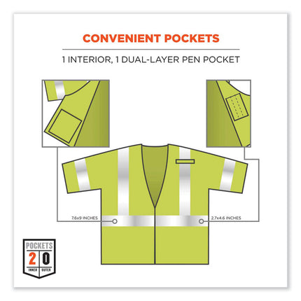 GloWear 8356FRHL Class 3 FR Hook and Loop Safety Vest with Sleeves, Modacrylic, Large/X-Large, Lime