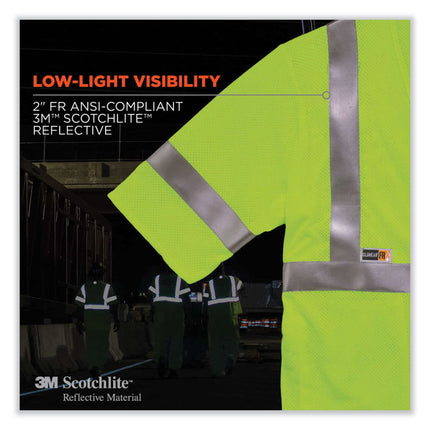 GloWear 8356FRHL Class 3 FR Hook and Loop Safety Vest with Sleeves, Modacrylic, 4X-Large/5X-Large, Lime