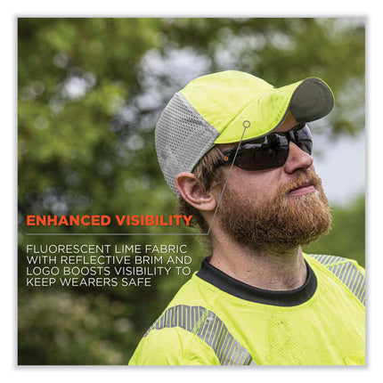 GloWear 8931 Reflective Stretch-Fit Hat, Cotton/Polyester, Ergodyne Logo, Small/Medium, Hi-Vis Lime