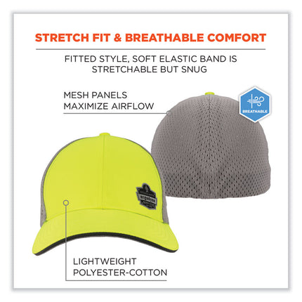GloWear 8931 Reflective Stretch-Fit Hat, Cotton/Polyester, Ergodyne Logo, Small/Medium, Hi-Vis Lime