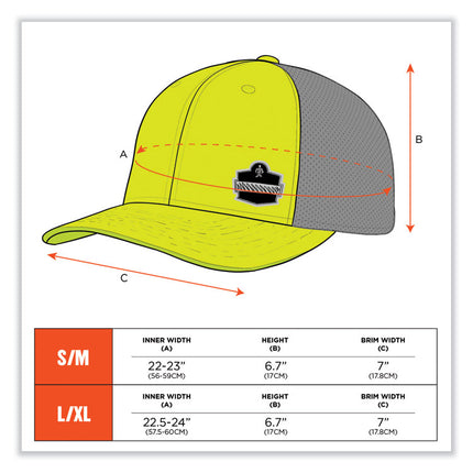 GloWear 8931 Reflective Stretch-Fit Hat, Cotton/Polyester, Ergodyne Logo, Small/Medium, Hi-Vis Lime