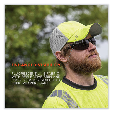 GloWear 8931 Reflective Stretch-Fit Hat, Cotton/Polyester, Small/Medium, Hi-Vis Lime