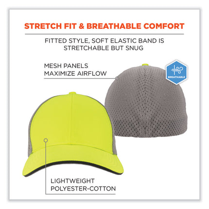 GloWear 8931 Reflective Stretch-Fit Hat, Cotton/Polyester, Small/Medium, Hi-Vis Lime