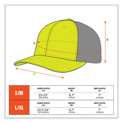 GloWear 8931 Reflective Stretch-Fit Hat, Cotton/Polyester, Small/Medium, Hi-Vis Lime