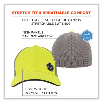 GloWear 8931 Reflective Stretch-Fit Hat, Cotton/Polyester, Ergodyne Logo, Large/X-Large, Hi-Vis Lime