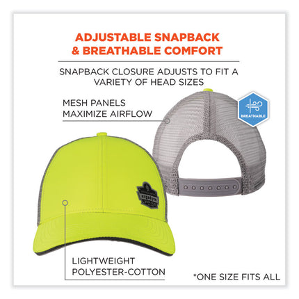 GloWear 8933 Reflective Snapback Hat, Cotton/Polyester, Ergodyne Logo, One Size Fits Most, Hi-Vis Lime