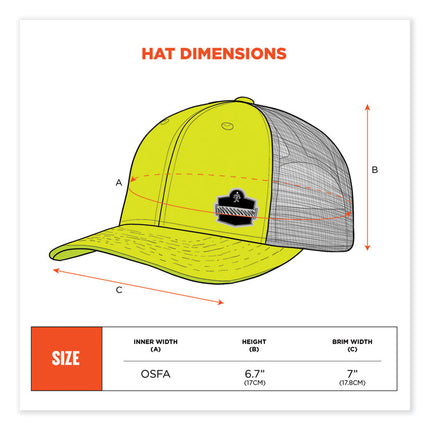 GloWear 8933 Reflective Snapback Hat, Cotton/Polyester, Ergodyne Logo, One Size Fits Most, Hi-Vis Lime