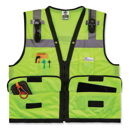 GloWear 8253HDZ Class 2 Heavy-Duty Mesh Surveyors Vest, Polyester, Small/Medium, Lime