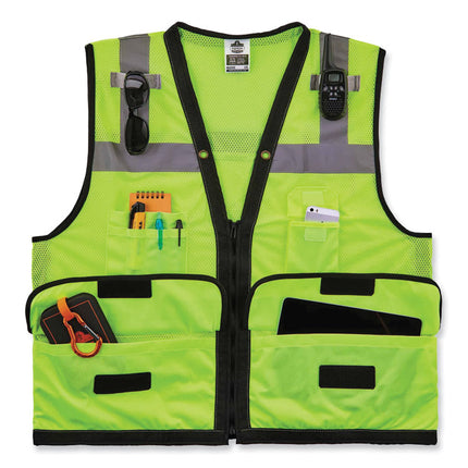 GloWear 8253HDZ Class 2 Heavy-Duty Mesh Surveyors Vest, Polyester, 2X-Large/3X-Large, Lime