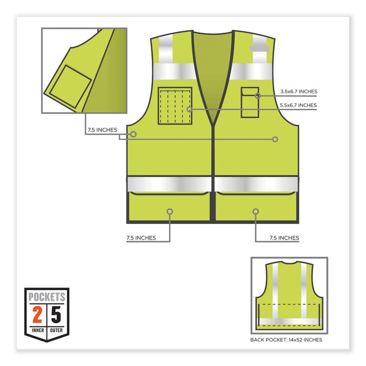 GloWear 8253HDZ Class 2 Heavy-Duty Mesh Surveyors Vest, Polyester, 2X-Large/3X-Large, Lime