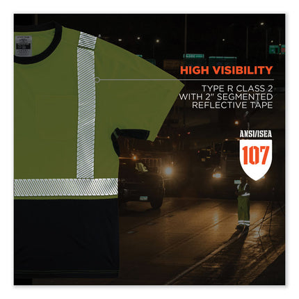 GloWear 8283BK Class 2 Lightweight Performance Hi-Vis T-Shirt, Polyester, Large, Lime
