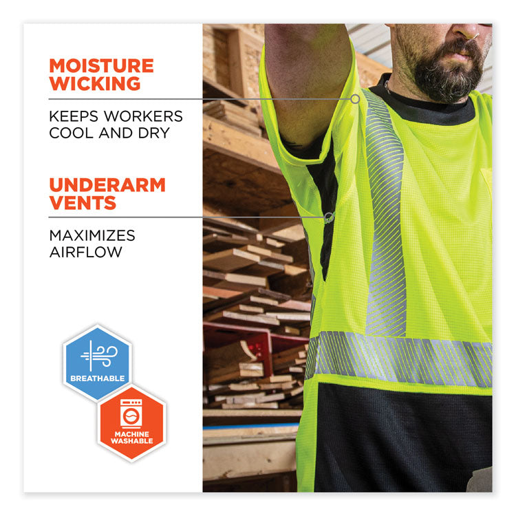 GloWear 8283BK Class 2 Lightweight Performance Hi-Vis T-Shirt, Polyester, Large, Lime