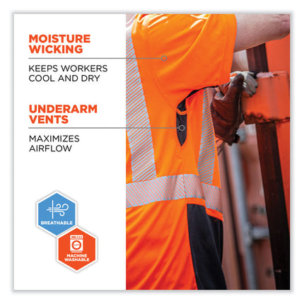GloWear 8283BK Class 2 Lightweight Performance Hi-Vis T-Shirt, Polyester, 4X-Large, Orange
