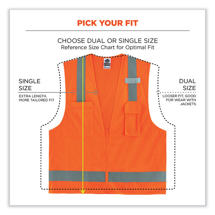 GloWear 8249Z Class 2 Economy Surveyors Zipper Vest, Polyester, X-Small, Orange