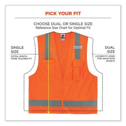 GloWear 8249Z Class 2 Economy Surveyors Zipper Vest, Polyester, Small/Medium, Orange