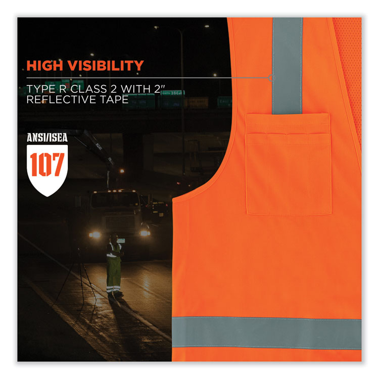 GloWear 8249Z Class 2 Economy Surveyors Zipper Vest, Polyester, Large/X-Large, Orange