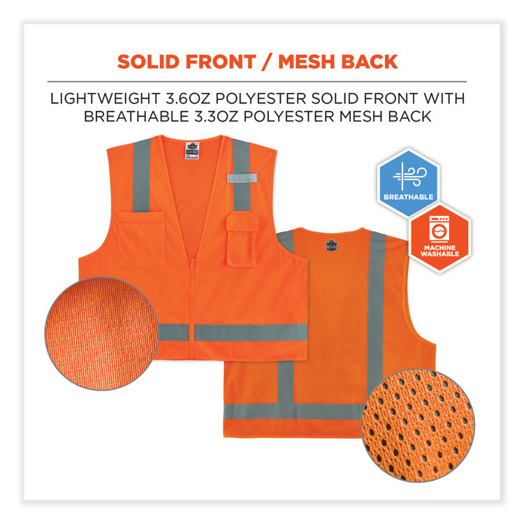 GloWear 8249Z Class 2 Economy Surveyors Zipper Vest, Polyester, Large/X-Large, Orange