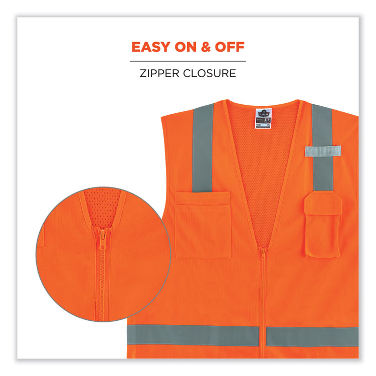 GloWear 8249Z Class 2 Economy Surveyors Zipper Vest, Polyester, 2X-Large/3X-Large, Orange