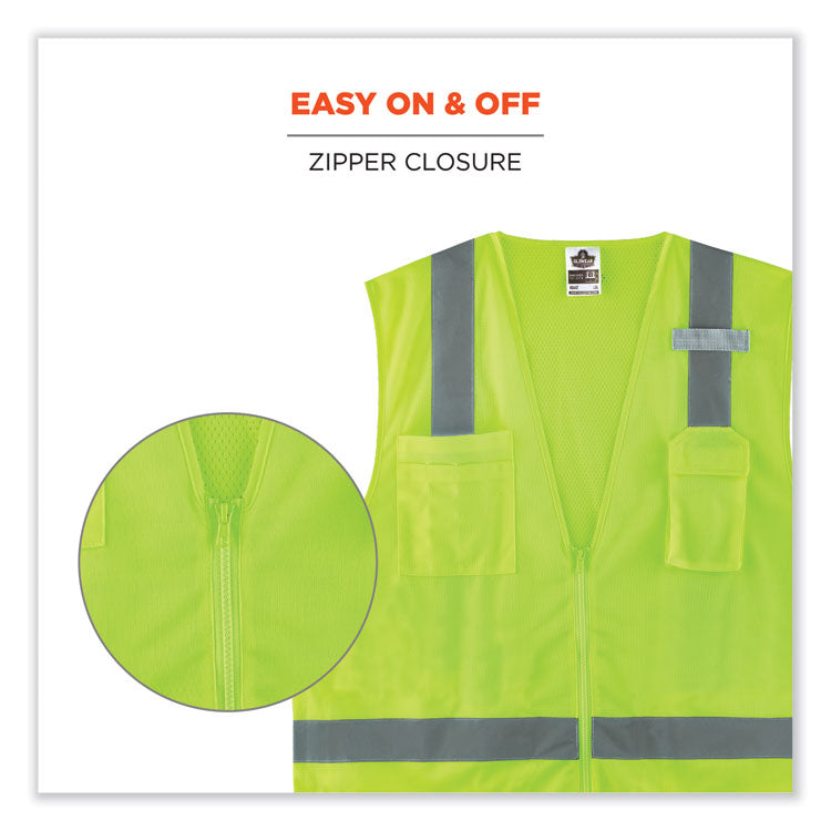 GloWear 8249Z Class 2 Economy Surveyors Zipper Vest, Polyester, Small/Medium, Lime